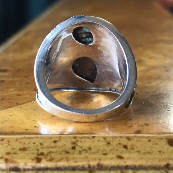 Natural Turquoise Sterling Silver Eagle Ring Size 6 - Picture 6 of 10